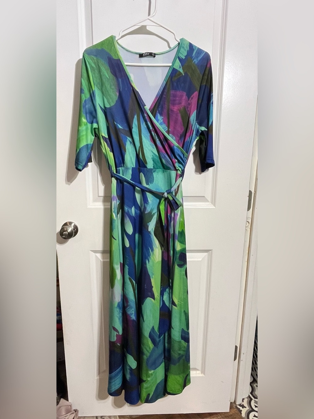 Lily Blue, Green & Purple Floral Wrap Maxi Dress